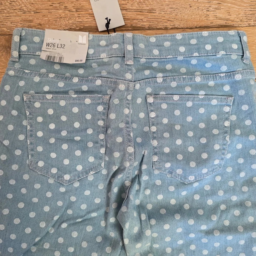 NWT 2000's Vintage Topshop Light Blue Polka Dot Skinny Jeans indie sleaze preppy